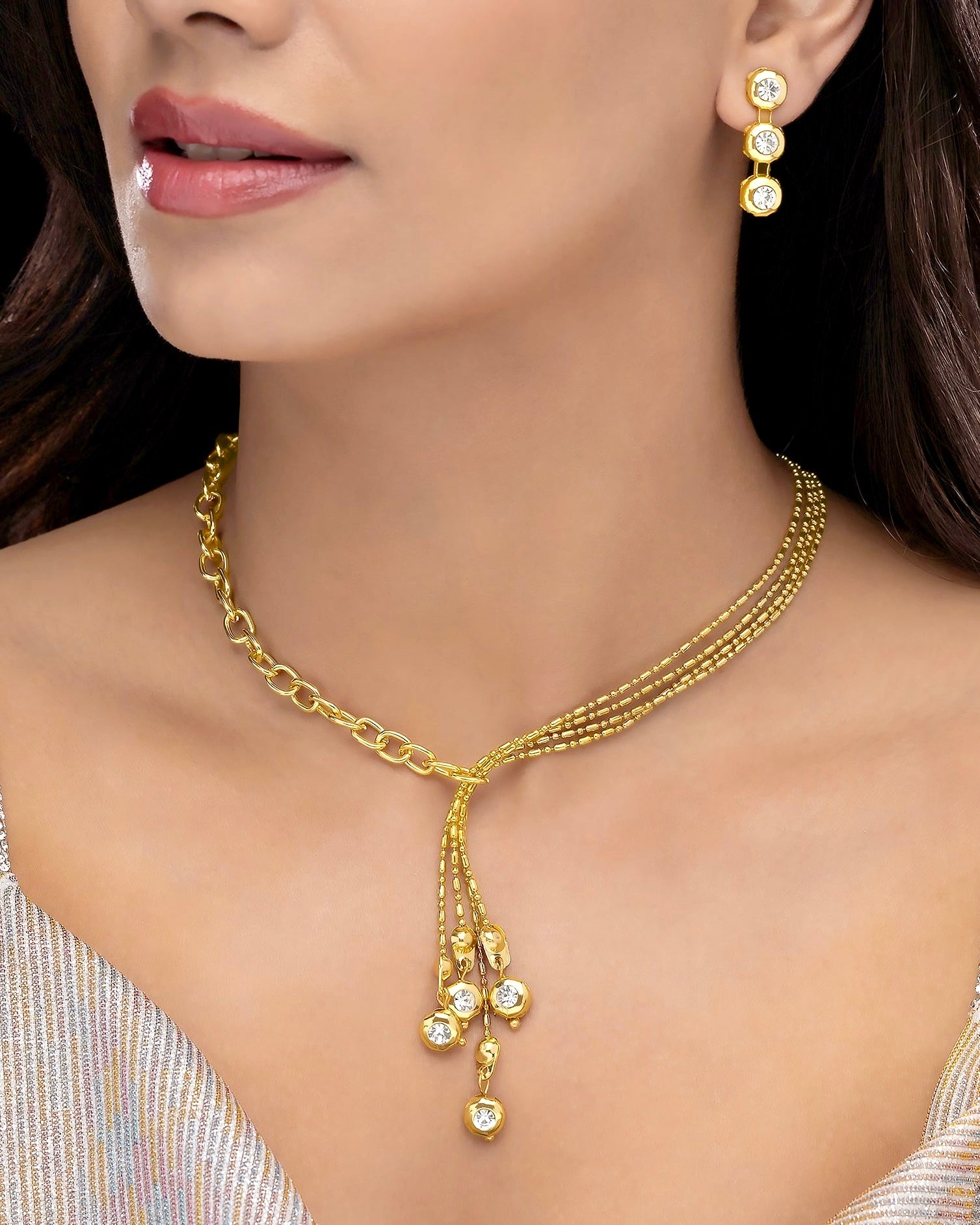 PRAO Anti-Tarnish High Fashion Crystal Necklace Set With Earrings
