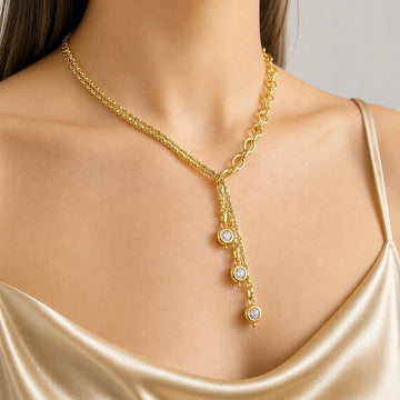 PRAO Necklace Anti-Tarnish Gold Plated Designer Crystal Set