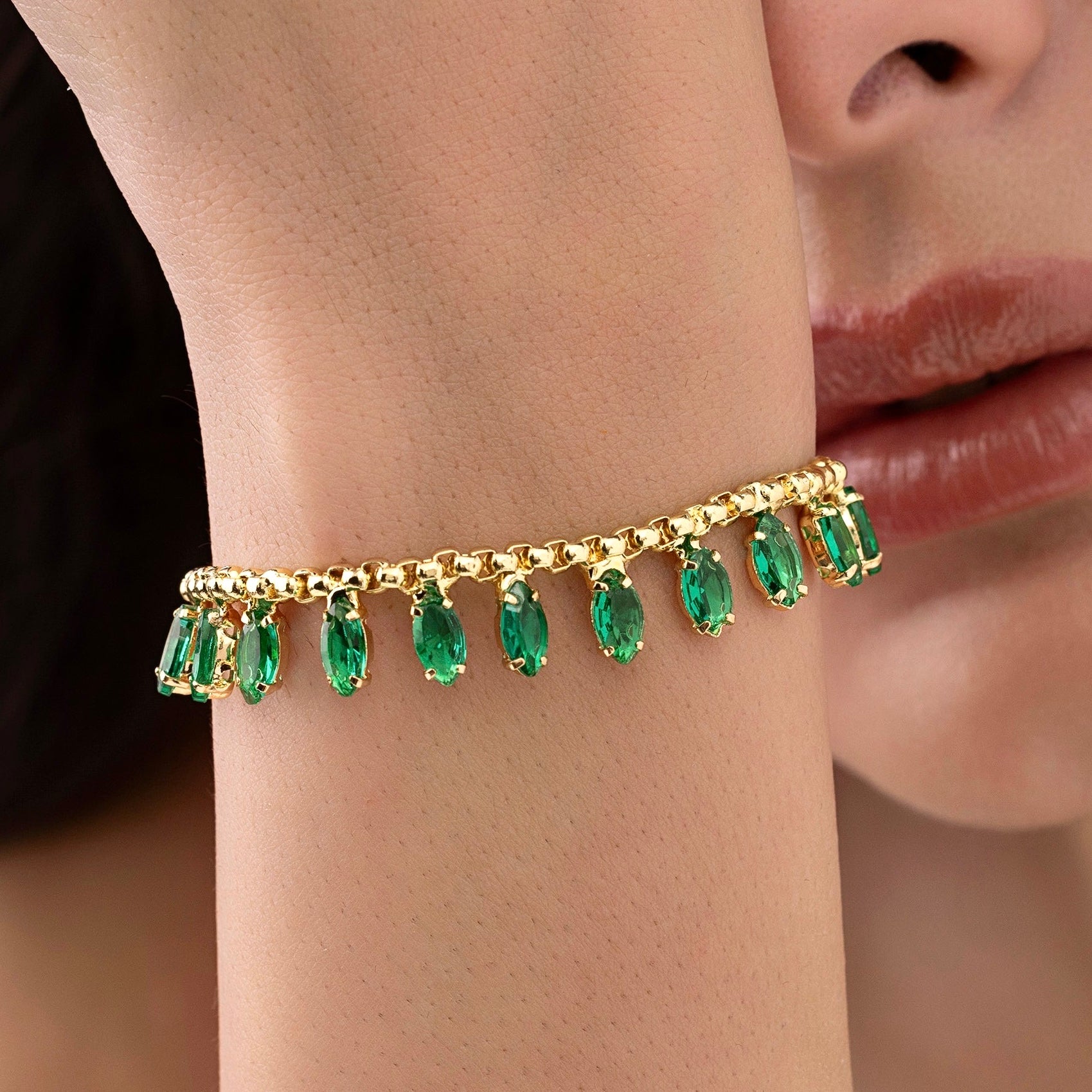PRAO Anti-Tarnish Marquise Crystal Charms-Style Chain Bracelet