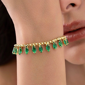 PRAO Anti-Tarnish Marquise Crystal Charms-Style Chain Bracelet