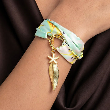 PRAO Necklace Cum Bracelet Floral Fabric Starfish Scarf
