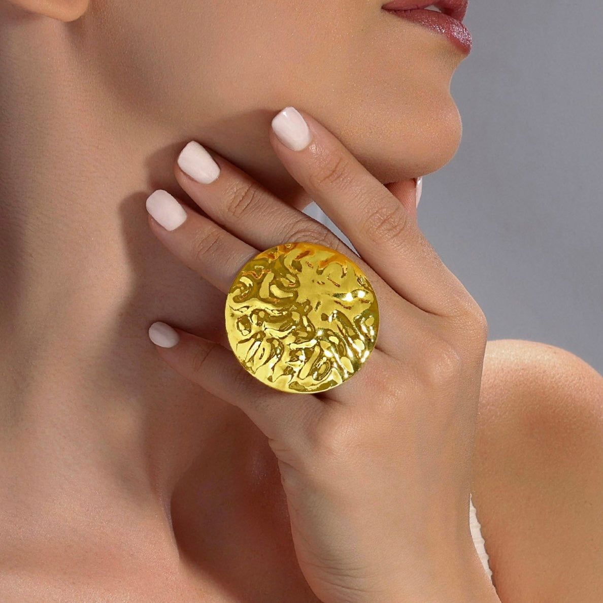 PRAO Anti-Tarnish Hammered Coin Ring (Adjustable Size)