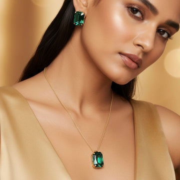 PRAO Necklace Waterproof Emerald Pendant Set With Earrings