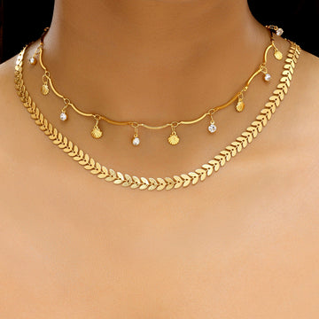 Anti-Tarnish Double Layer Chevron Chain with Shell Charms By PRAO