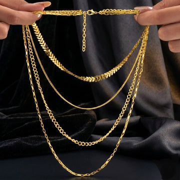 PRAO Necklace Anti-Tarnish Multilayered Golden Set