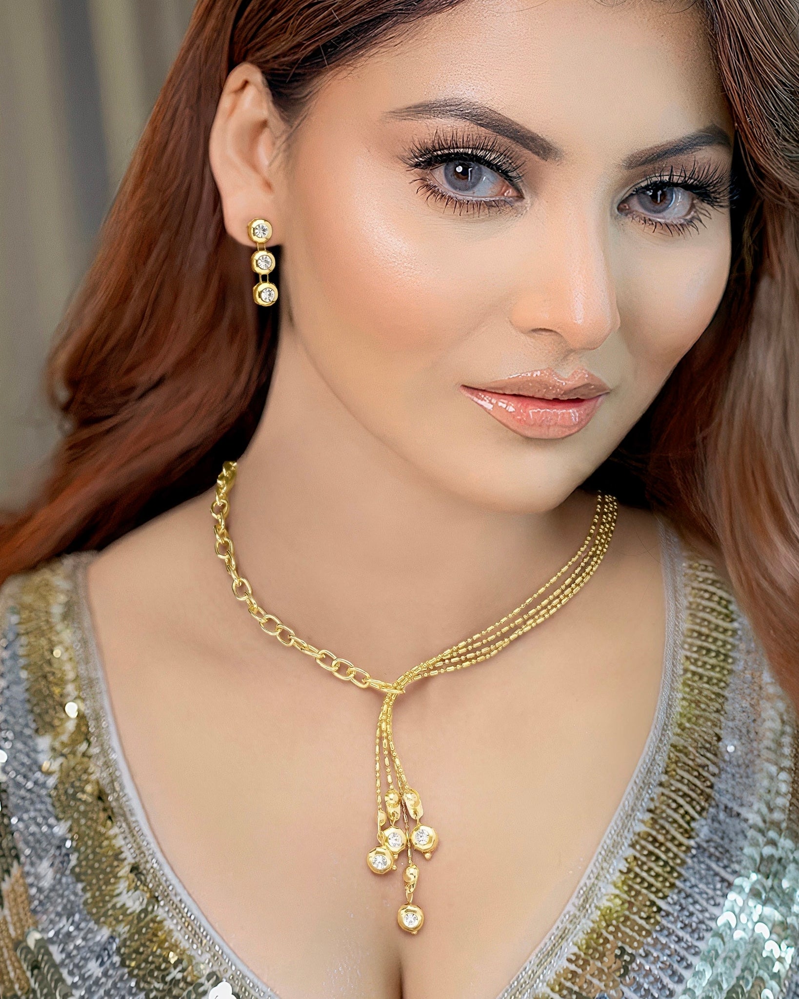 PRAO Anti-Tarnish High Fashion Crystal Necklace Set With Earrings