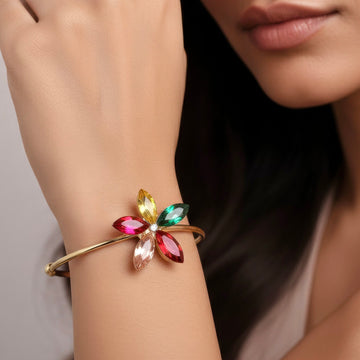 PRAO Anti-Tarnish Multi-Color Flower Bangle Bracelet (Adjustable Size)