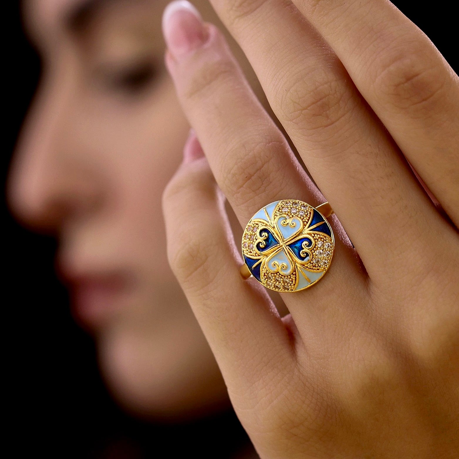 PRAO Anti-Tarnish Golden Multicoloured Princess Ring (Adjustable Size)