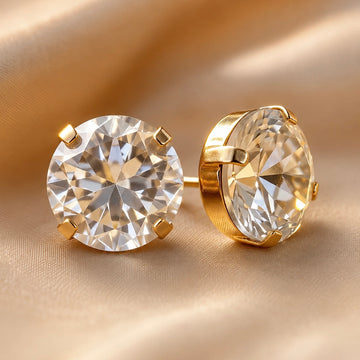 PRAO Earrings Anti-Tarnish Round American Diamond Studs