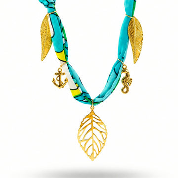 PRAO Necklace Anti-Tarnish Turquoise Fabric With Nautical Charms