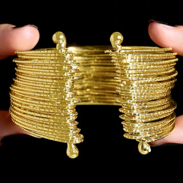 PRAO Anti-Tarnish Gold Plated Multilayer Bangle Bracelet (Adjustable Size)