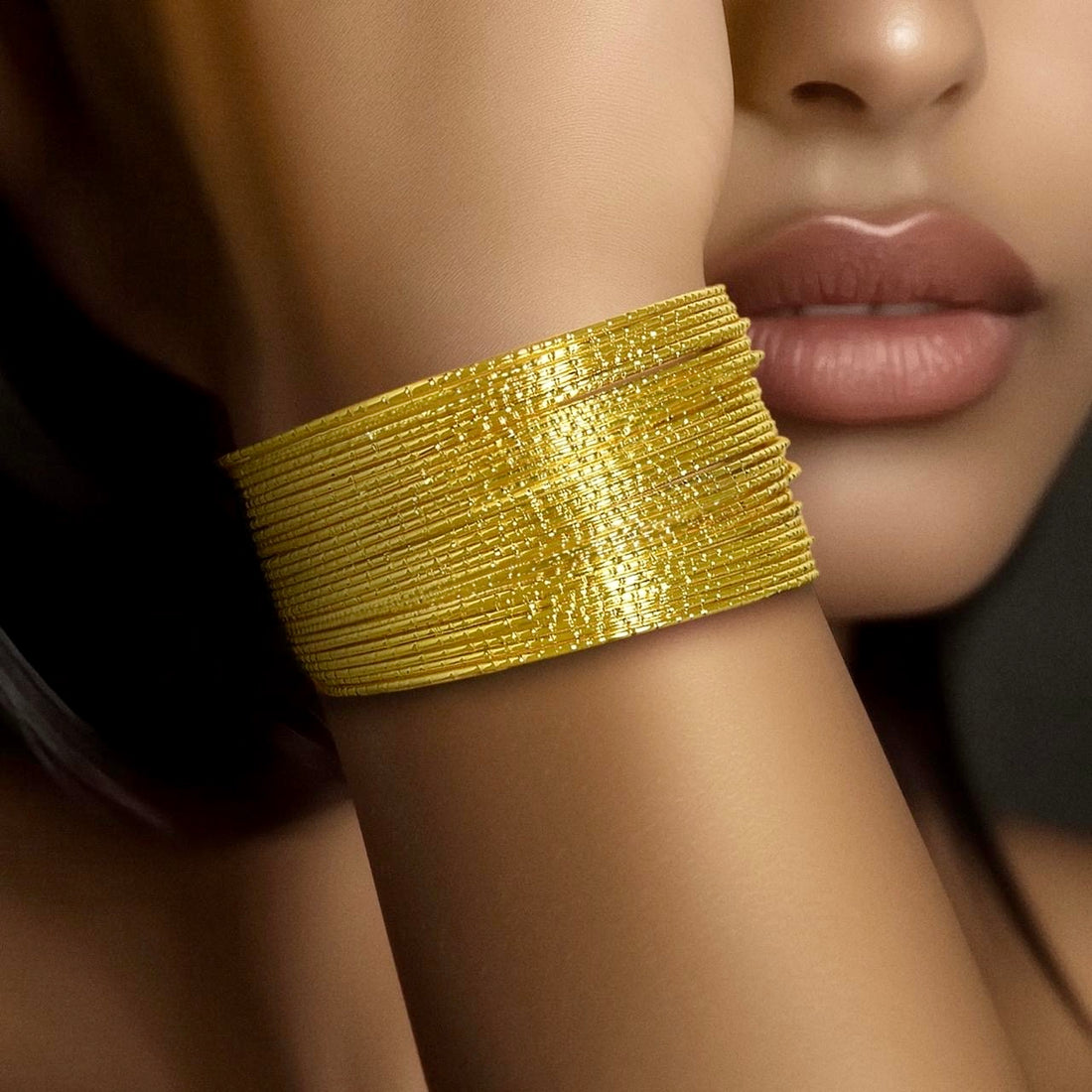 PRAO Anti-Tarnish Gold Plated Multilayer Bangle Bracelet (Adjustable Size)