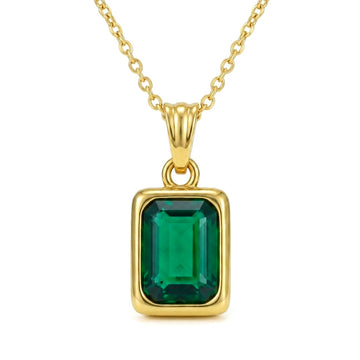 PRAO Necklace Anti-Tarnish Gold Plated Emerald Pendant Set