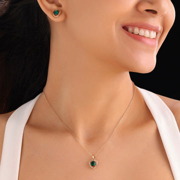 Anti-Tarnish Emerald Heart Necklace & Earrings Set By PRAO