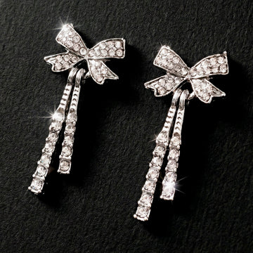 PRAO Earrings Anti-Tarnish Bow Crystal Dangles