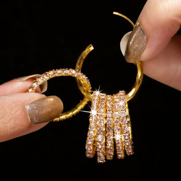 PRAO Earrings Anti-Tarnish Crystal Studded Six Rings With Hoops Set