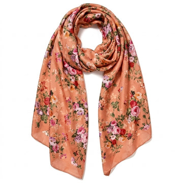 PRAO Scarf Floral Orange Fabric (Free Size)
