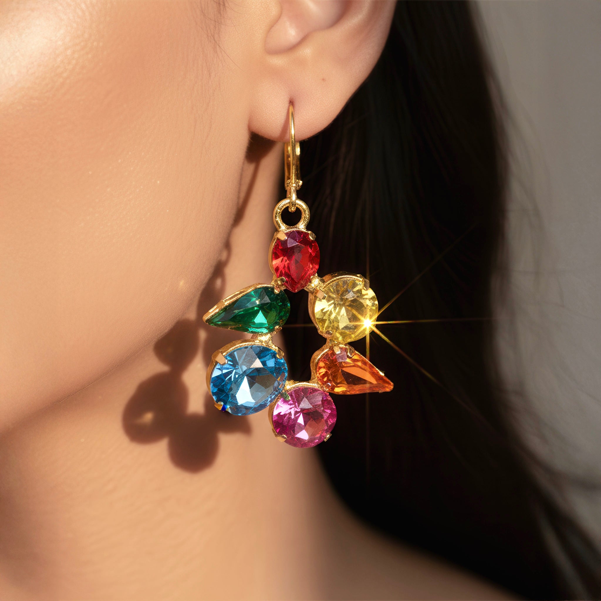 PRAO Anti-Tarnish Mixed Shapes Multi-Color Mini Dangle Hoops