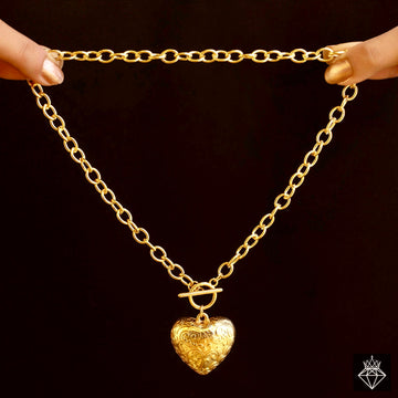 Anti-Tarnish T-Lock Puffy Heart Pendant Necklace By PRAO