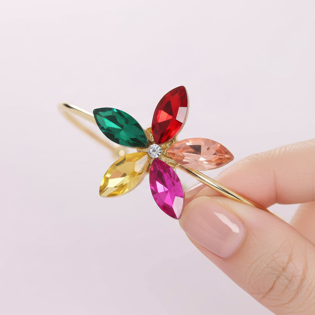 PRAO Anti-Tarnish Multi-Color Flower Bangle Bracelet (Adjustable Size)
