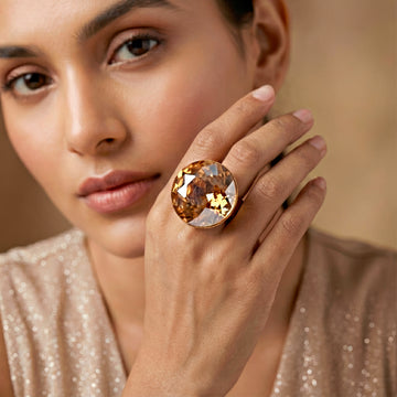 PRAO Ring Anti-Tarnish Big Round Crystal Cocktail