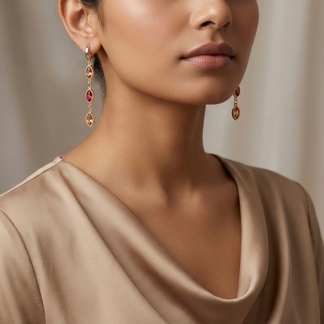 PRAO Earrings Anti-Tarnish Marquise Crystals Danglers