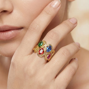 PRAO Ring Anti-Tarnish Wavy Crystals Band