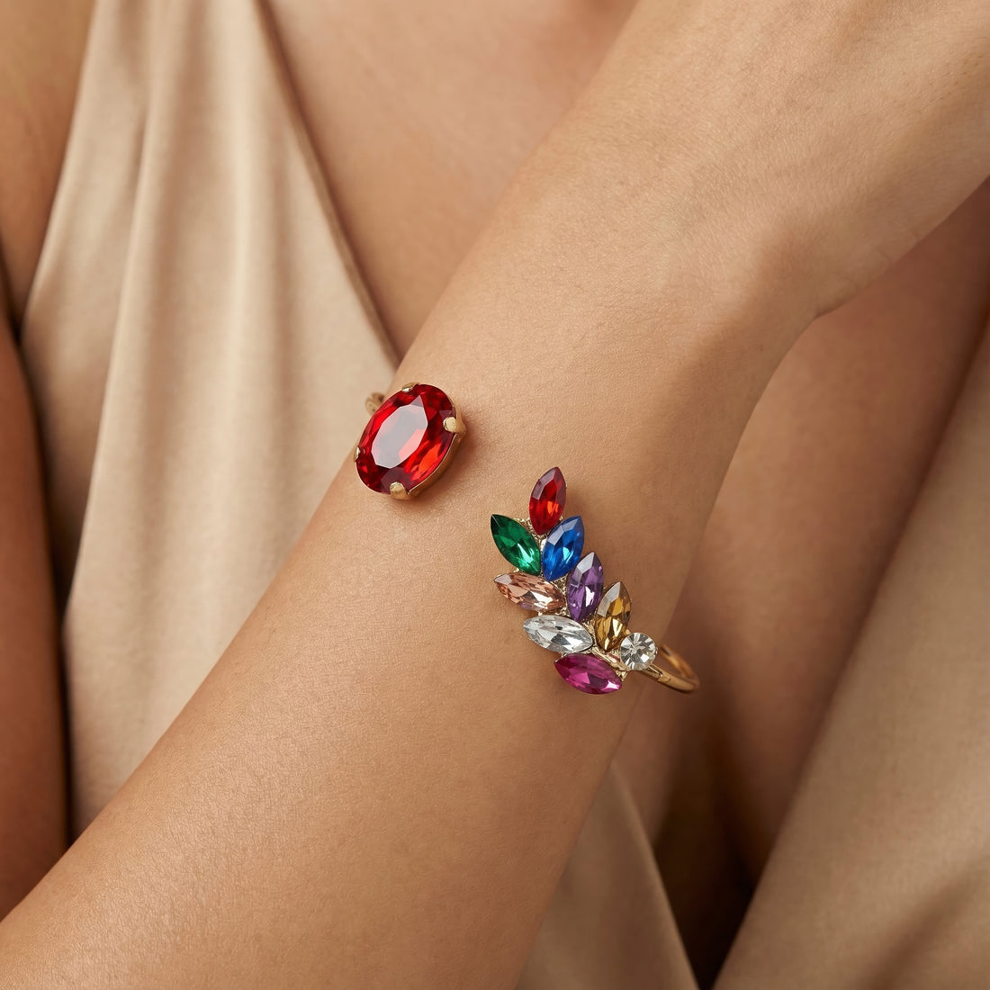 PRAO Bracelet Anti-Tarnish Multicolor Leaf Crystal Bangle