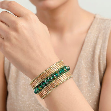 PRAO Bracelet Anti-Tarnish Bugle and Bead Broad Flexible Cuff