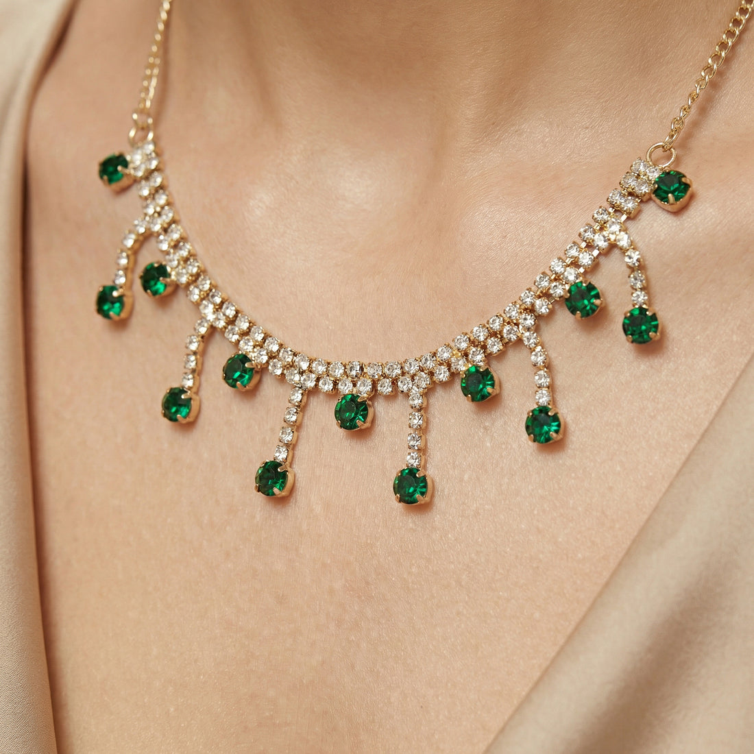 PRAO Necklace Waterproof Rhinestone Chain Fringes Set With Earrings