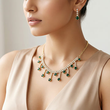 PRAO Necklace Waterproof Rhinestone Chain Fringes Set With Earrings