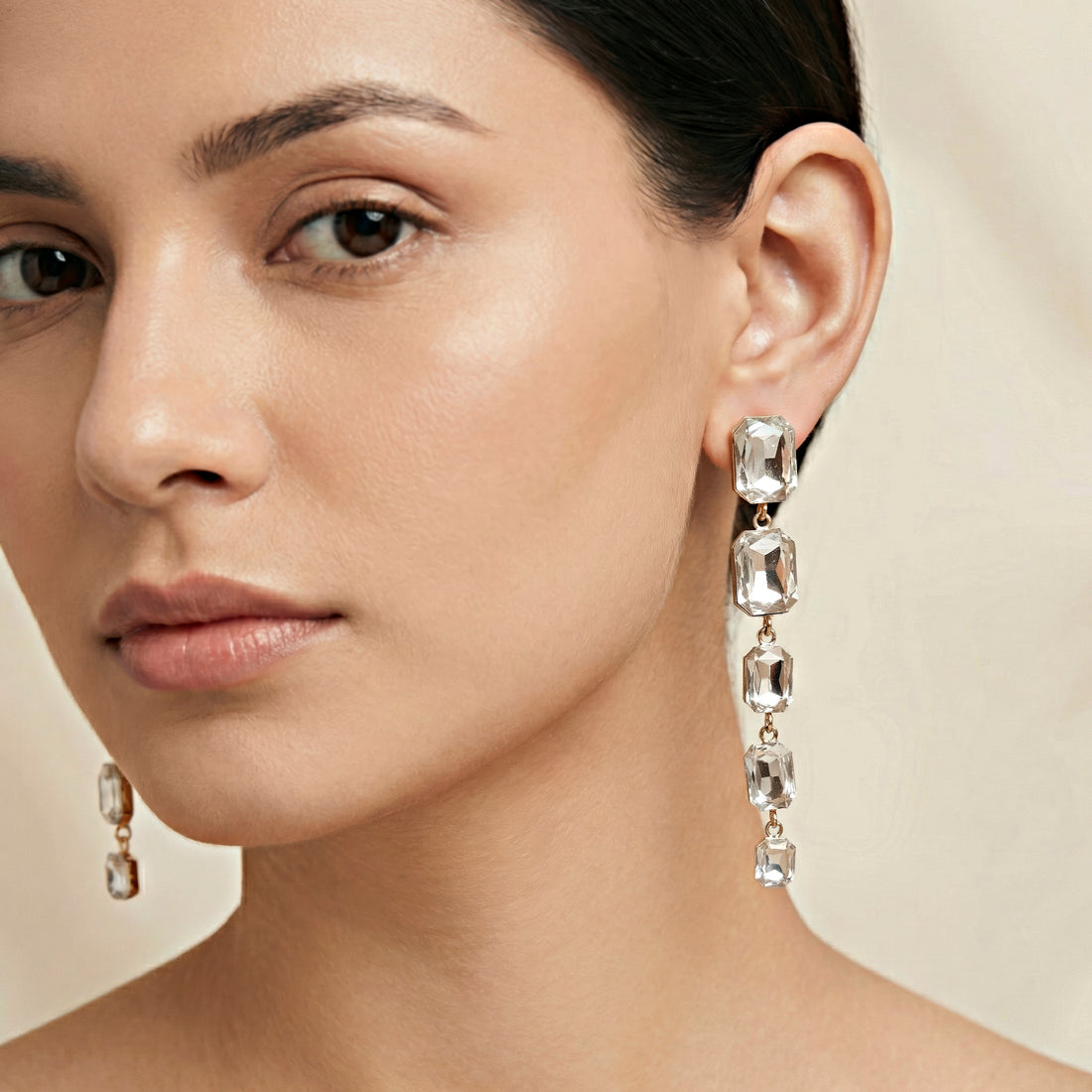 PRAO Earrings Anti-Tarnish Emerald-Shaped Crystal Dangle