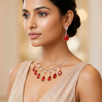PRAO Necklace Anti-Tarnish Waterdrop Crystals Set With Earrings