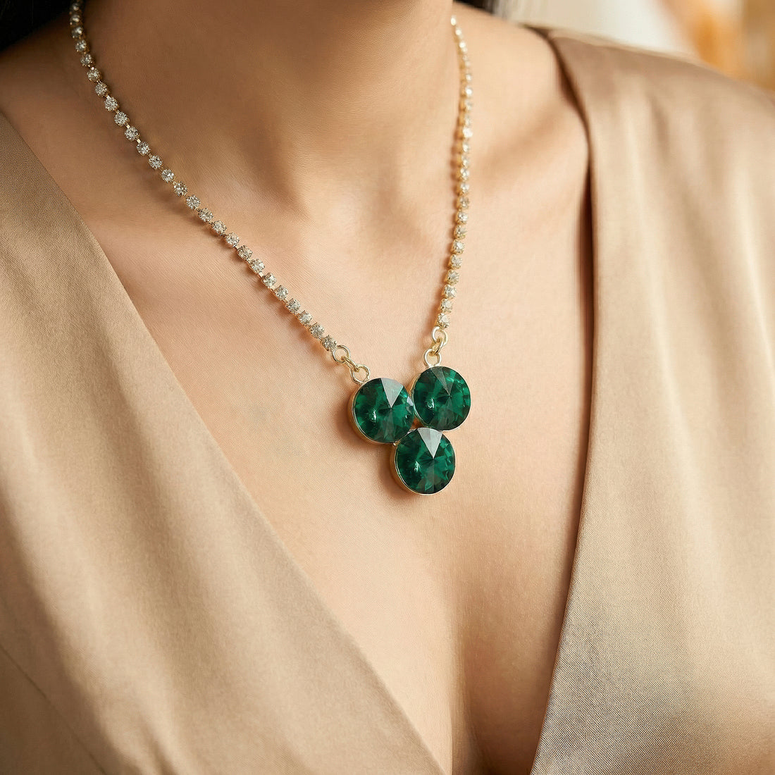 PRAO Necklace Anti-Tarnish Club-Shaped Crystal Set With Earrings