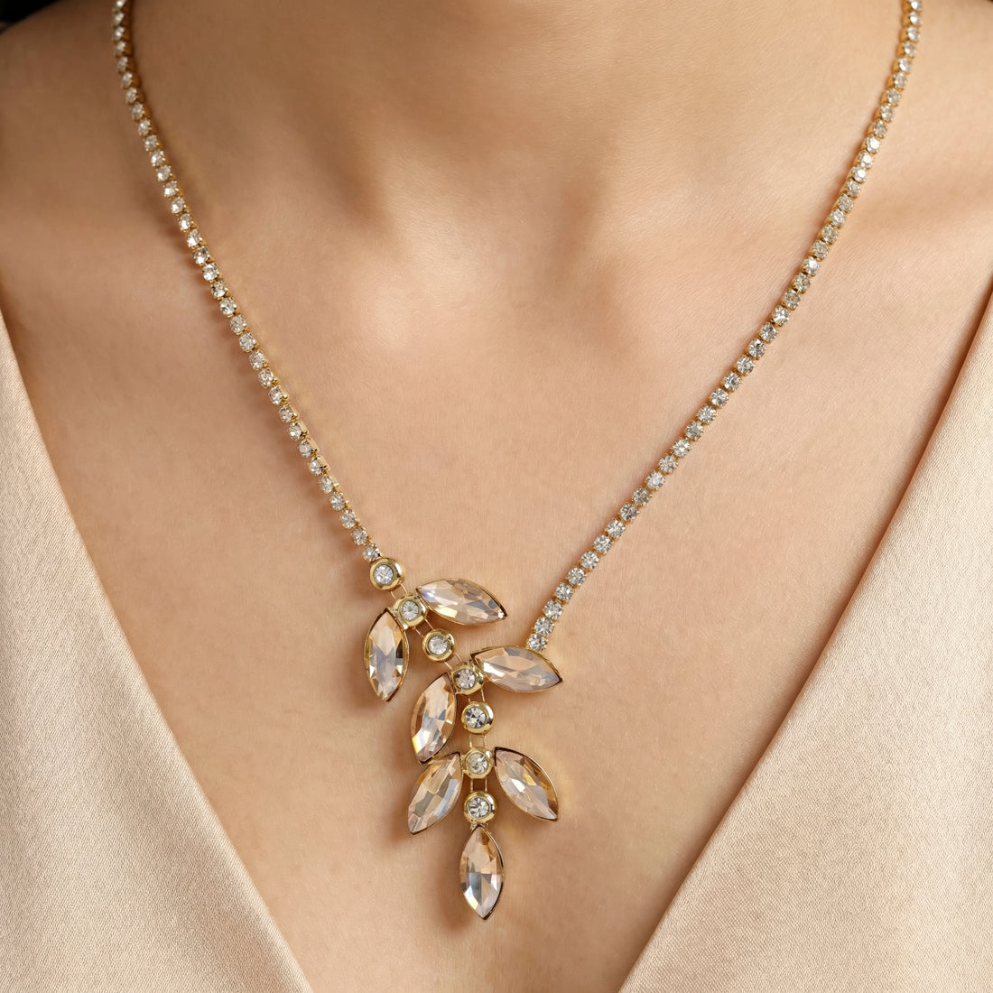PRAO Necklace Anti-Tarnish Leafy Set With Earrings
