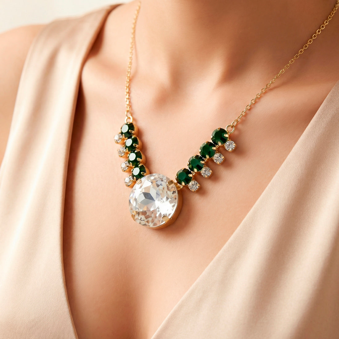 PRAO Necklace Anti-Tarnish Round Crystal Statement Set With Earrings