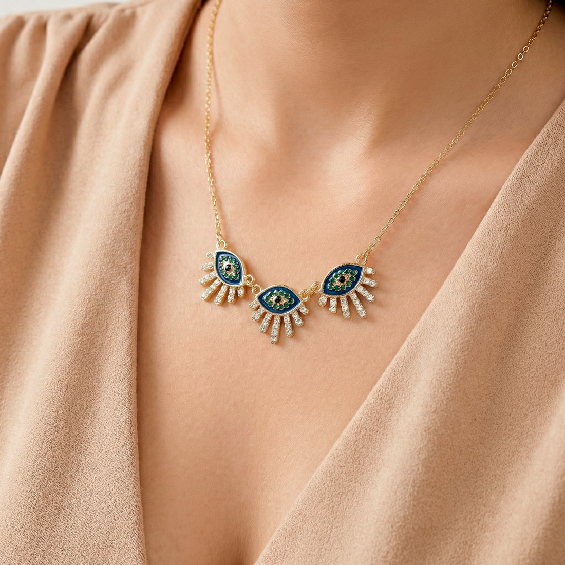 PRAO Necklace Anti-Tarnish Enamel & Evil Eye Set With Earrings