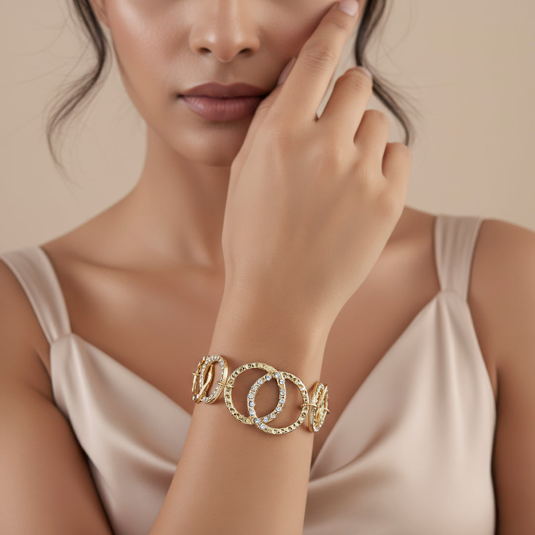 PRAO Bracelet Anti-Tarnish Inter-Linked Circles with AD (Adjustable Size)