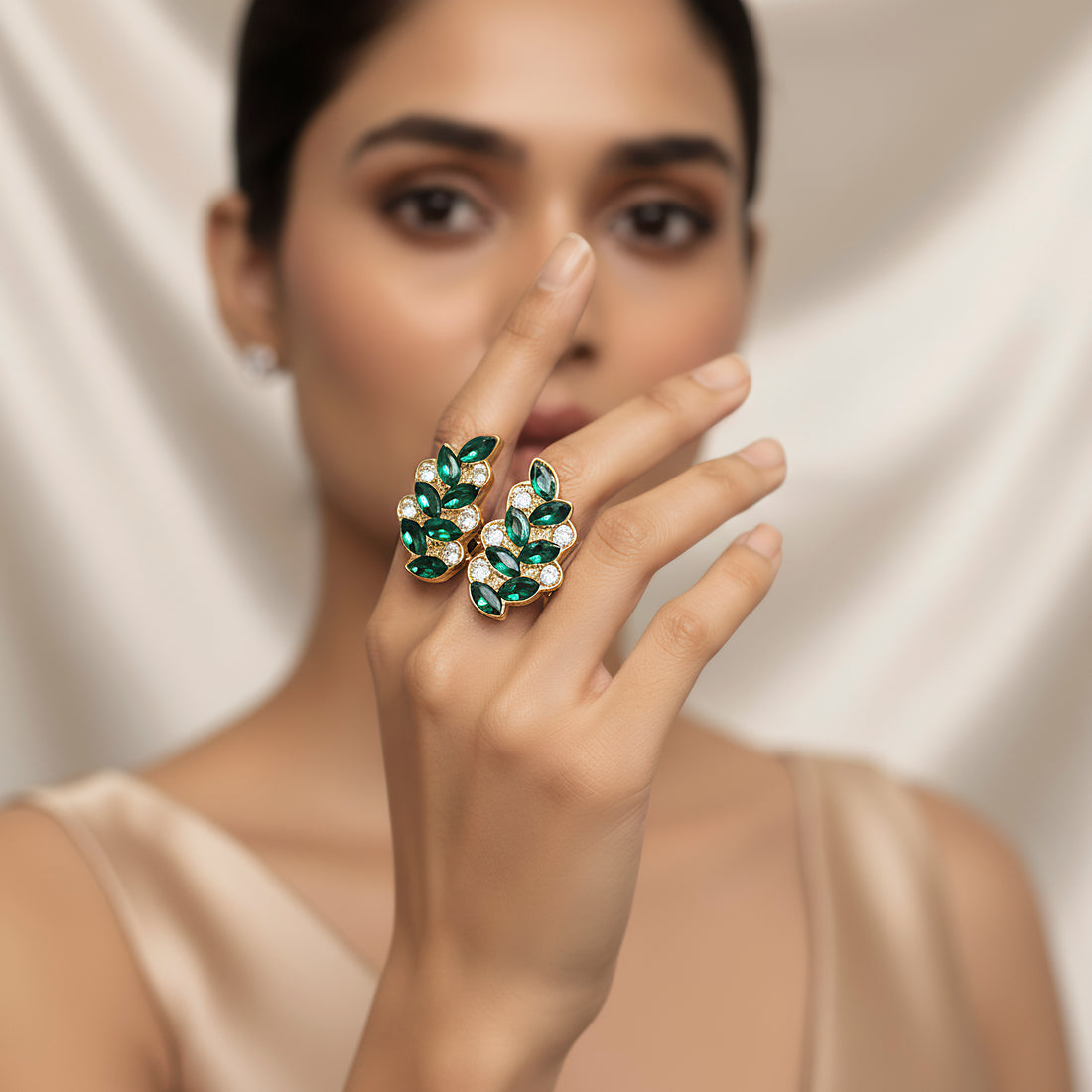 PRAO Ring Anti-Tarnish Leafy Crystal (Adjustable Size)