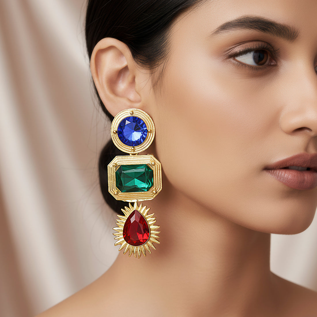 PRAO Earrings Anti-Tarnish Multi-Shape and Crystals Danglers