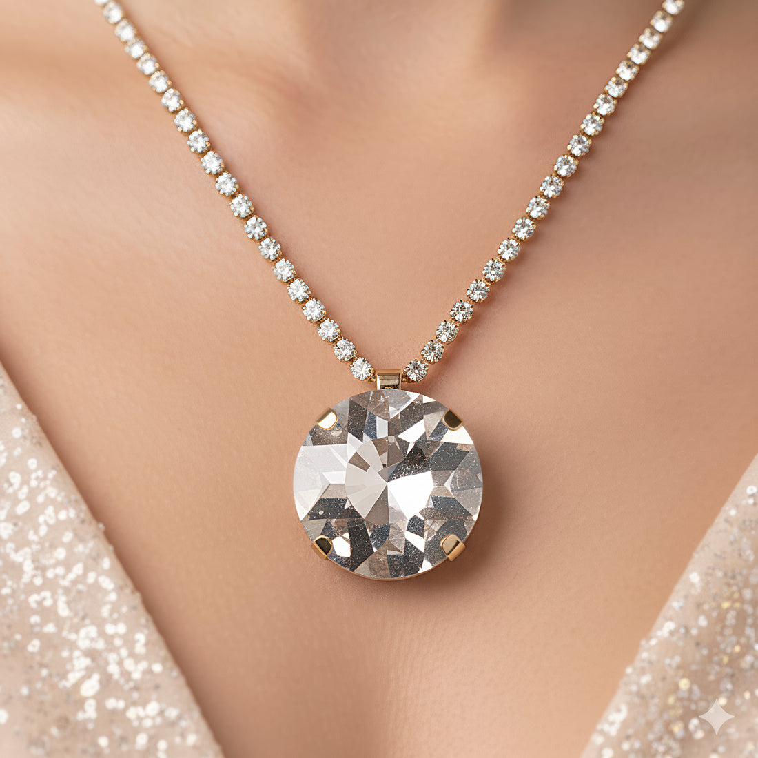 PRAO Necklace Anti-Tarnish Round Crystal Pendant Necklace Set with Earrings