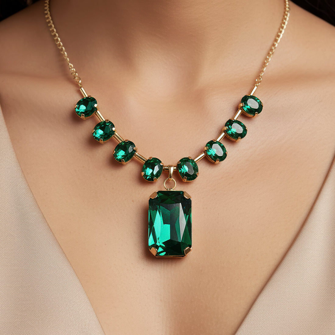 PRAO Necklace Anti-Tarnish Gold Plated Premium Crystal Set With Earrings