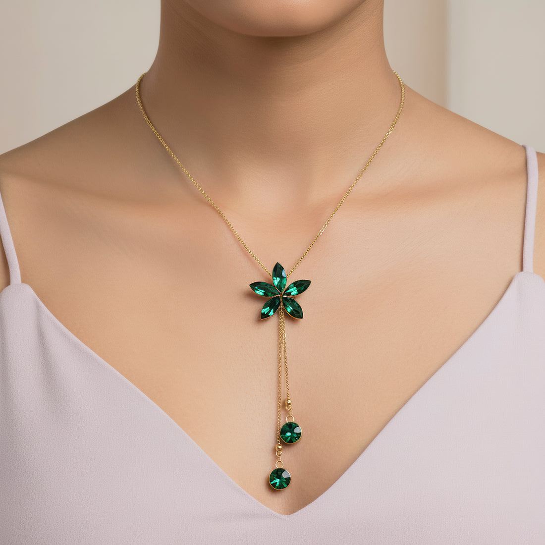 PRAO Necklace Anti-Tarnish Crystal Flower Set with Earrings