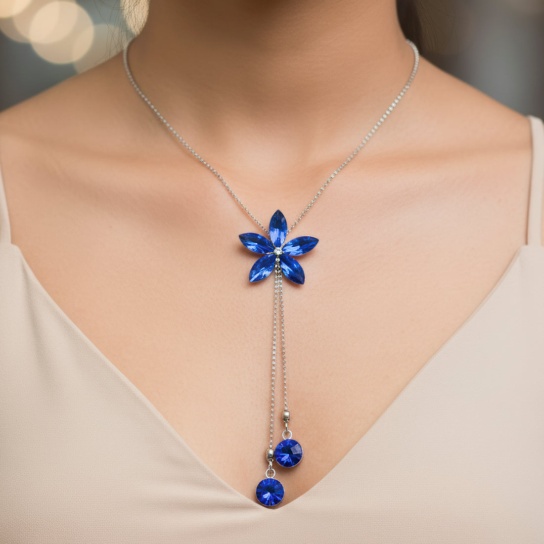 PRAO Necklace Anti-Tarnish Crystal Flower Set with Earrings
