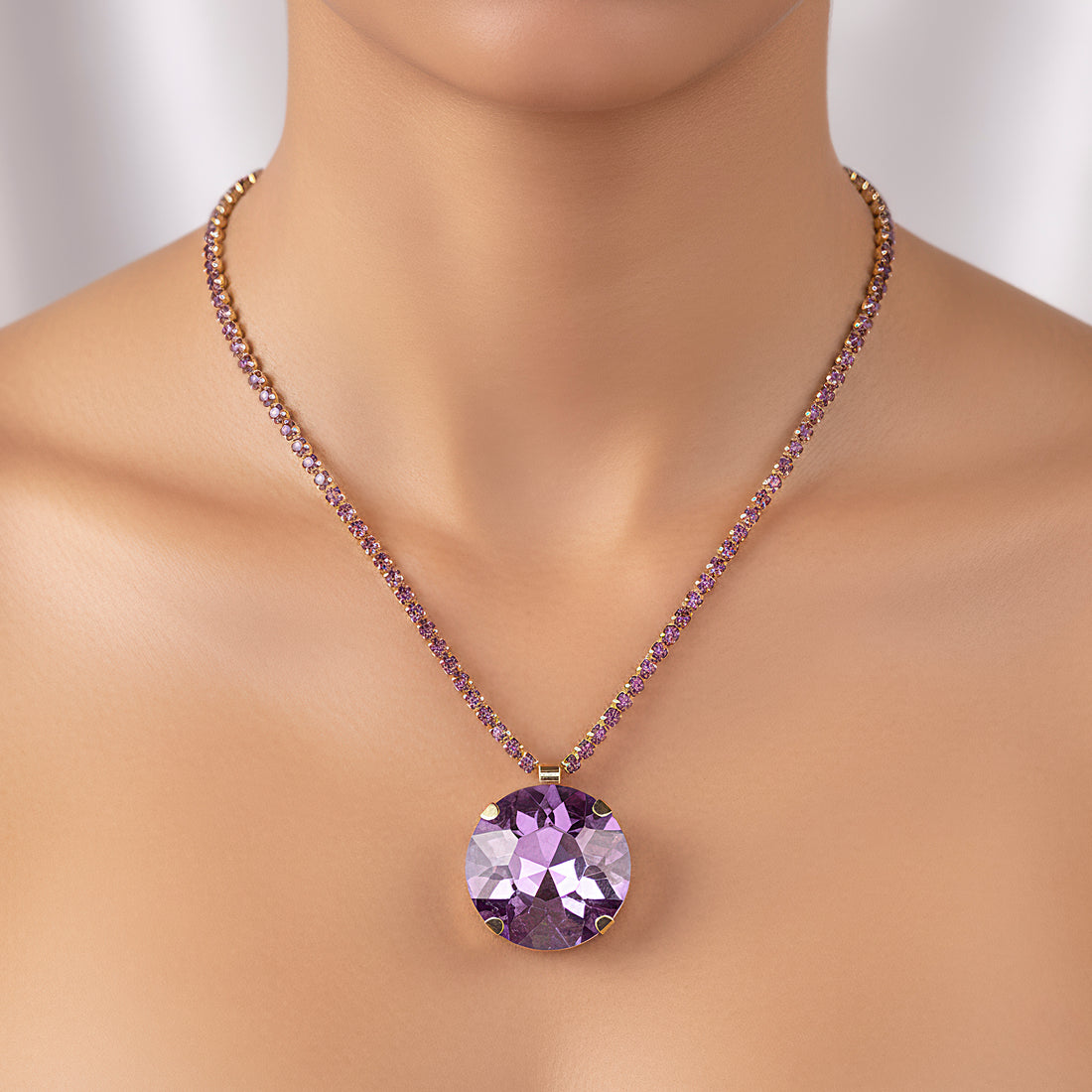 PRAO Necklace Anti-Tarnish Round Crystal Pendant Set with Earrings