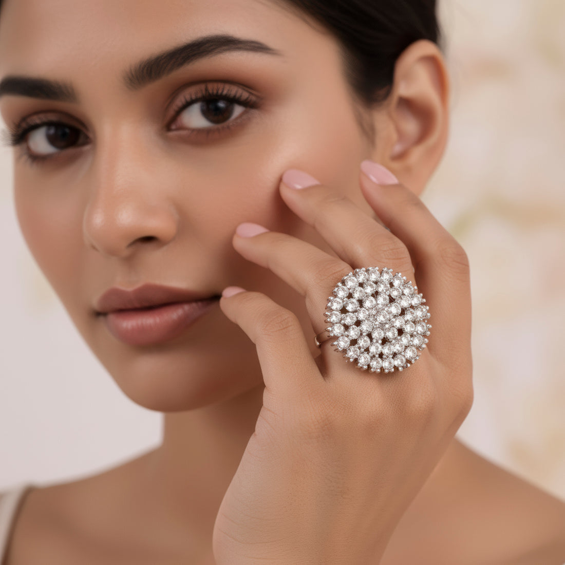 PRAO Ring Anti-Tarnish Crystal Studded Cocktail