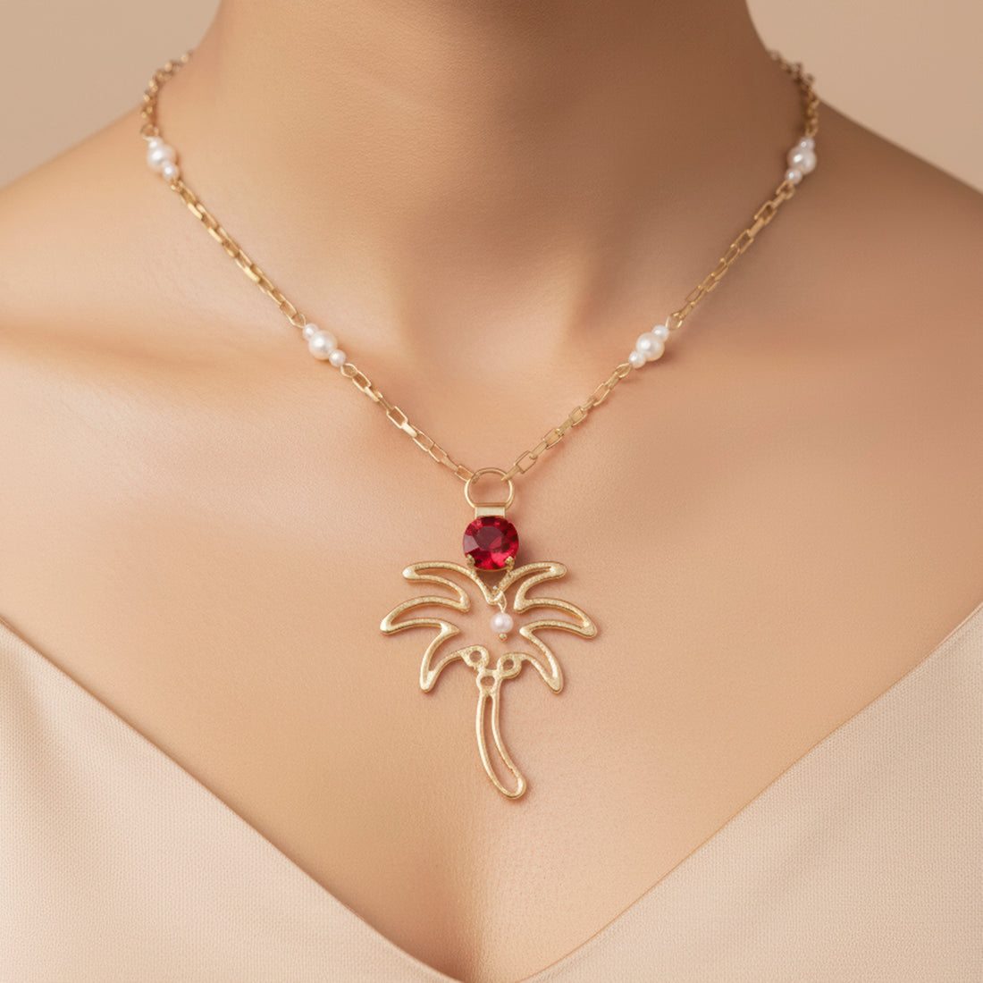 PRAO Necklace Anti-Tarnish Palm Tree Set With Earrings