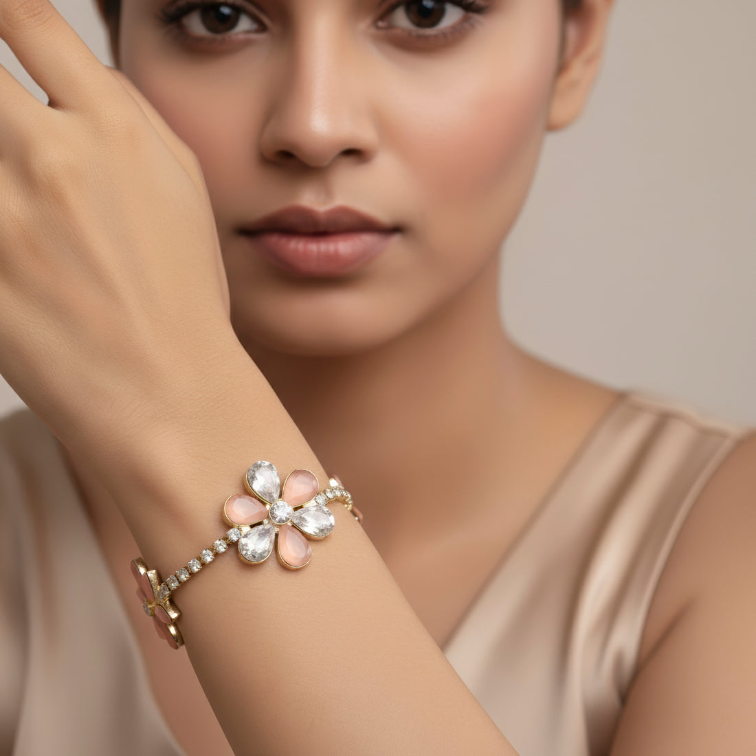 PRAO Bracelet Anti-Tarnish Floral Rhinestone Chain