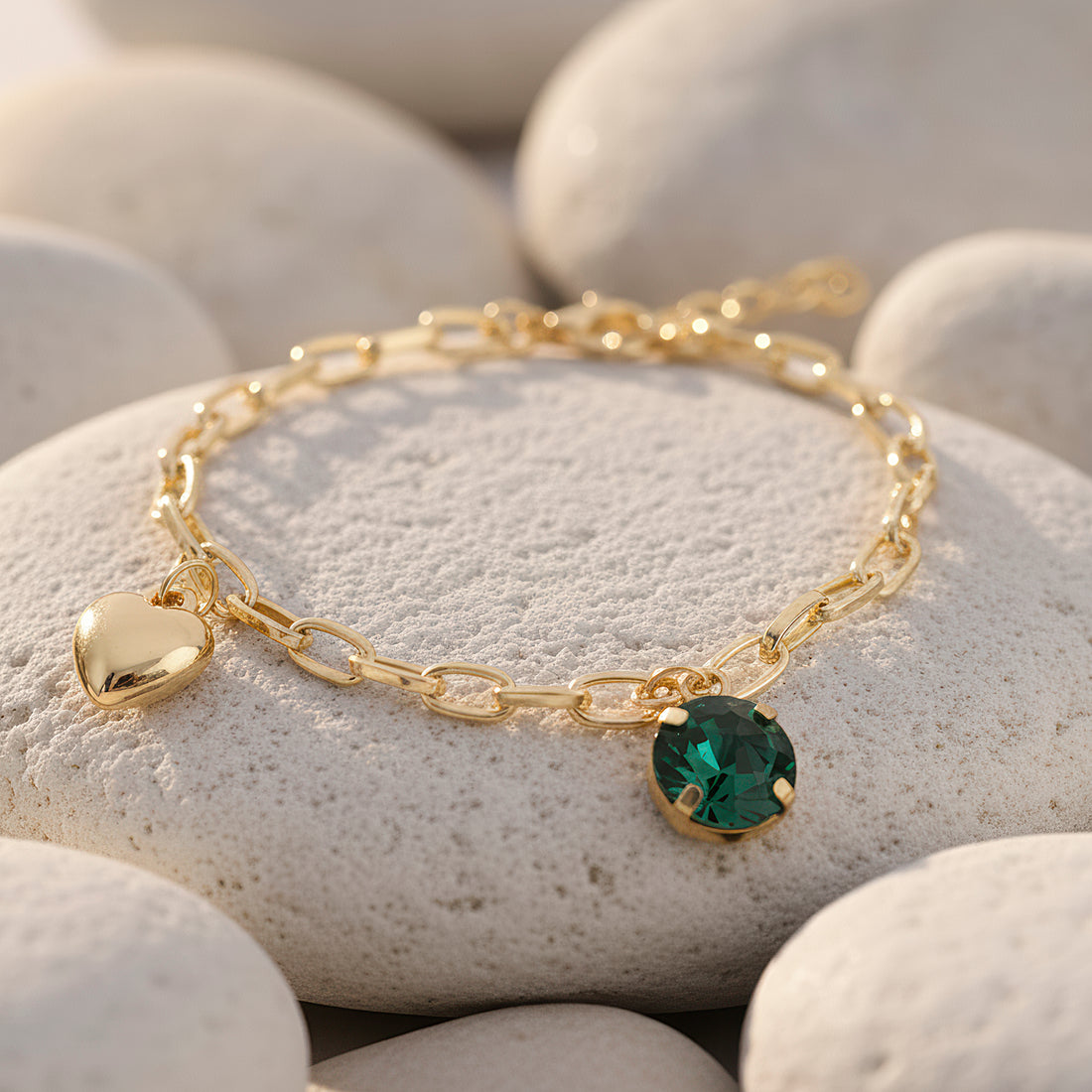 PRAO Bracelet Anti-Tarnish Crystal & Heart Charm (Adjustable Size)