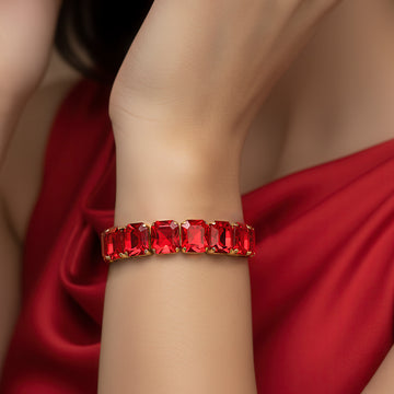PRAO Anti-Tarnish Ruby Red Crystals Bracelet (Adjustable Size)